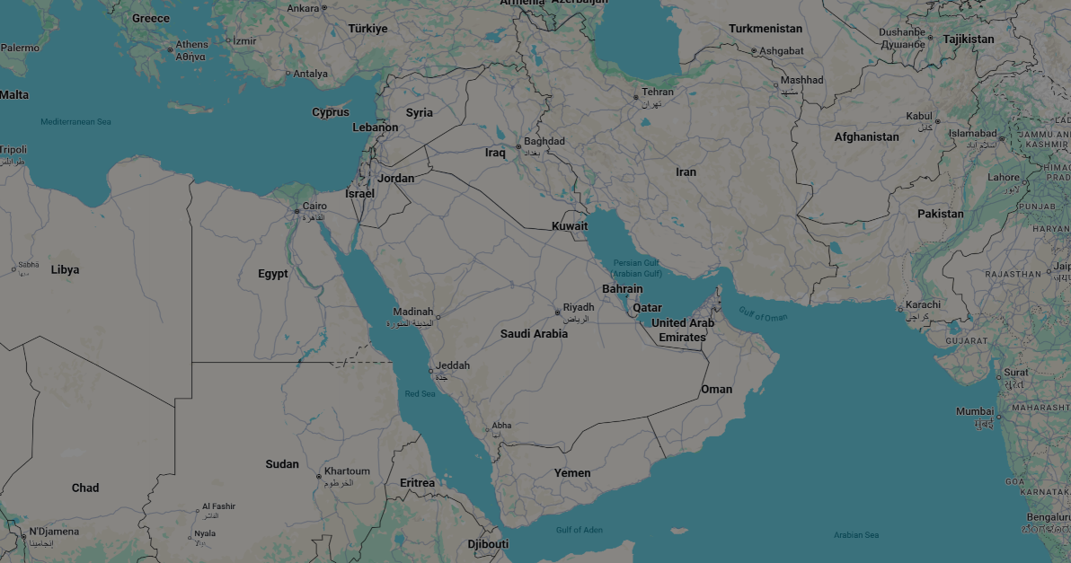 Map image of Persian Gulf states.